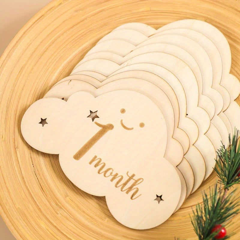 8pcs Cloud-Shaped Wooden Milestone Cards