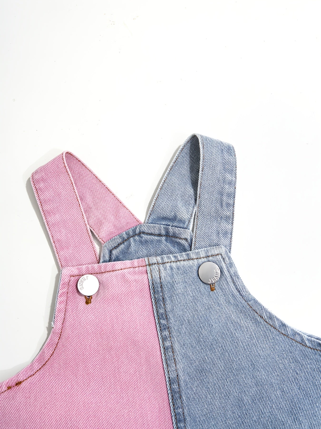 Girls' Colour-Block Long Denim Overalls