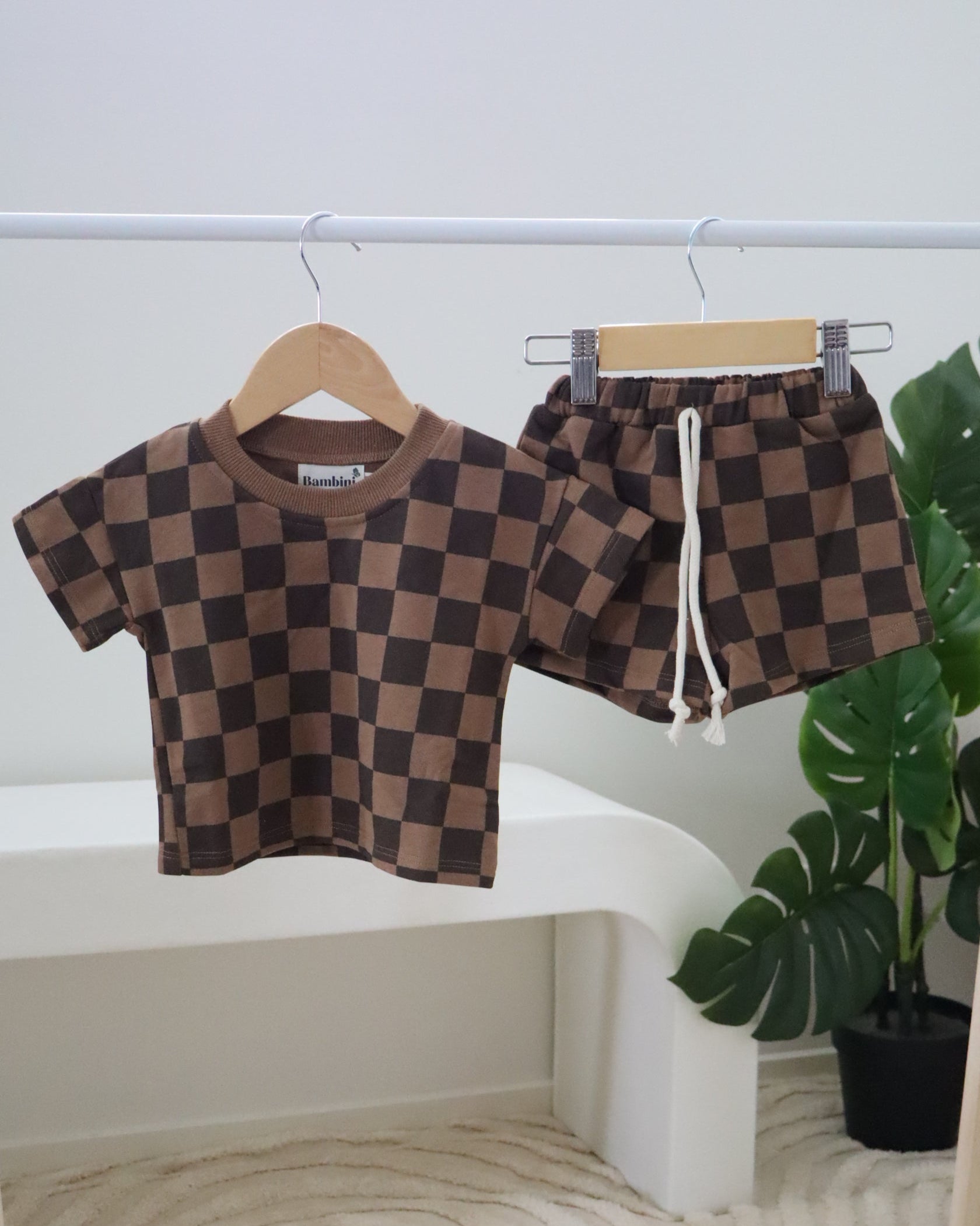 Brown Checkered Cotton Set