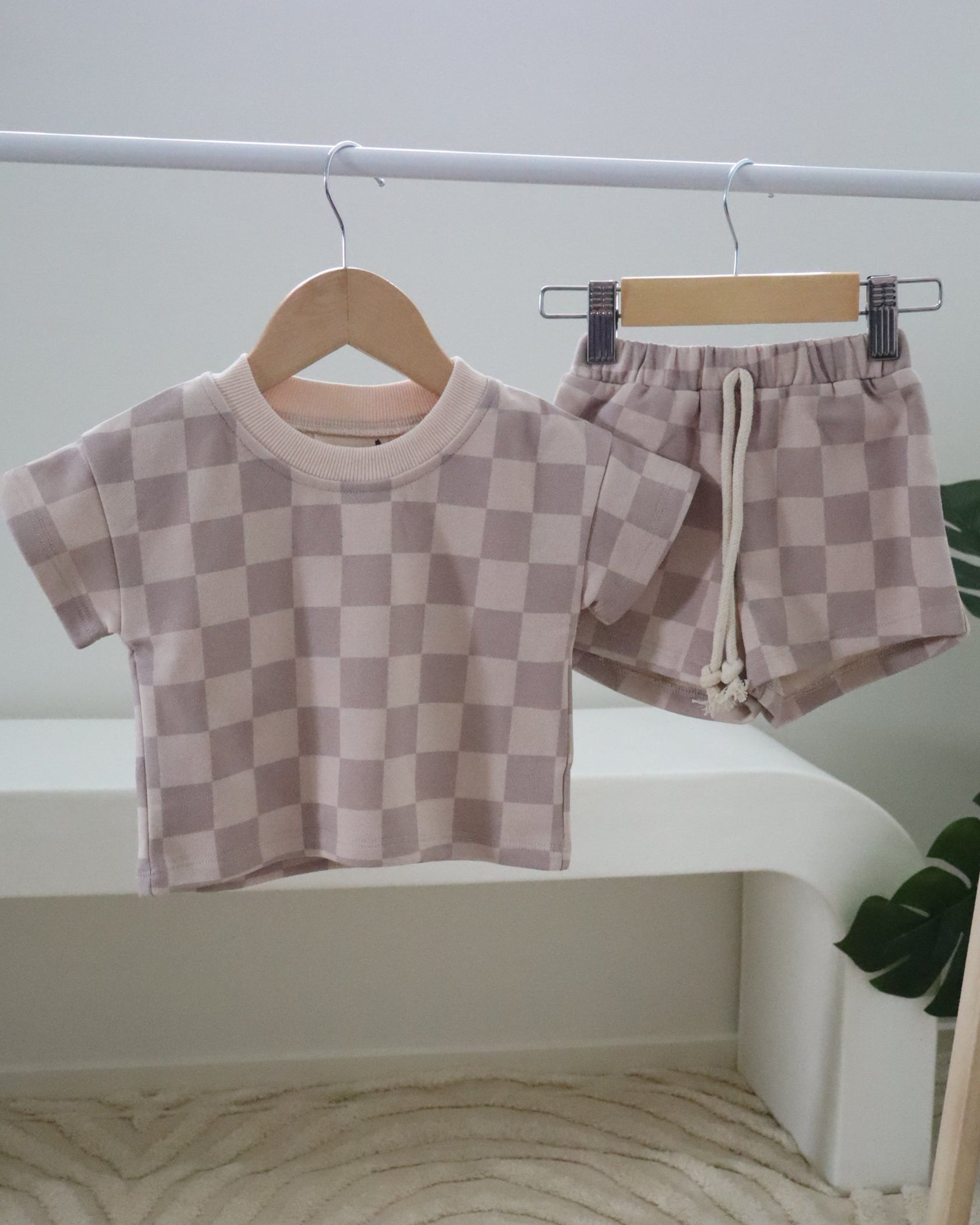 Grey Checkered Cotton Set