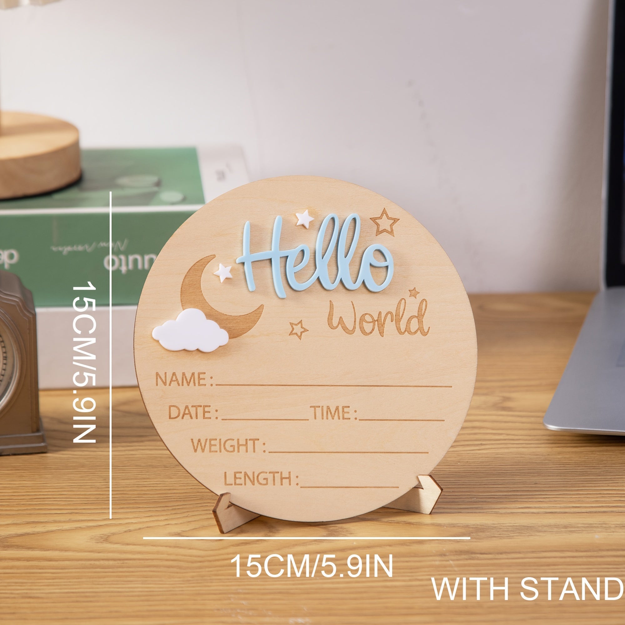 Wooden "Hello World" Newborn Announcement Sign