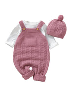 2-Piece Knit Baby Jumpsuit Set with Hat Pink