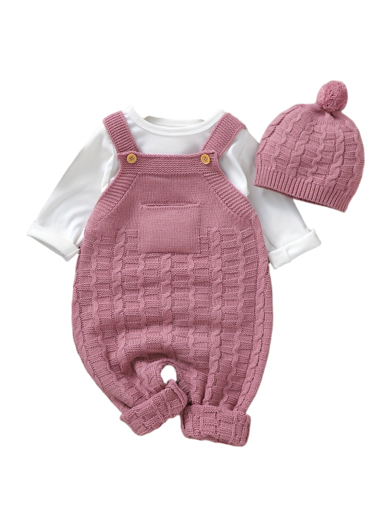 2-Piece Knit Baby Jumpsuit Set with Hat Pink