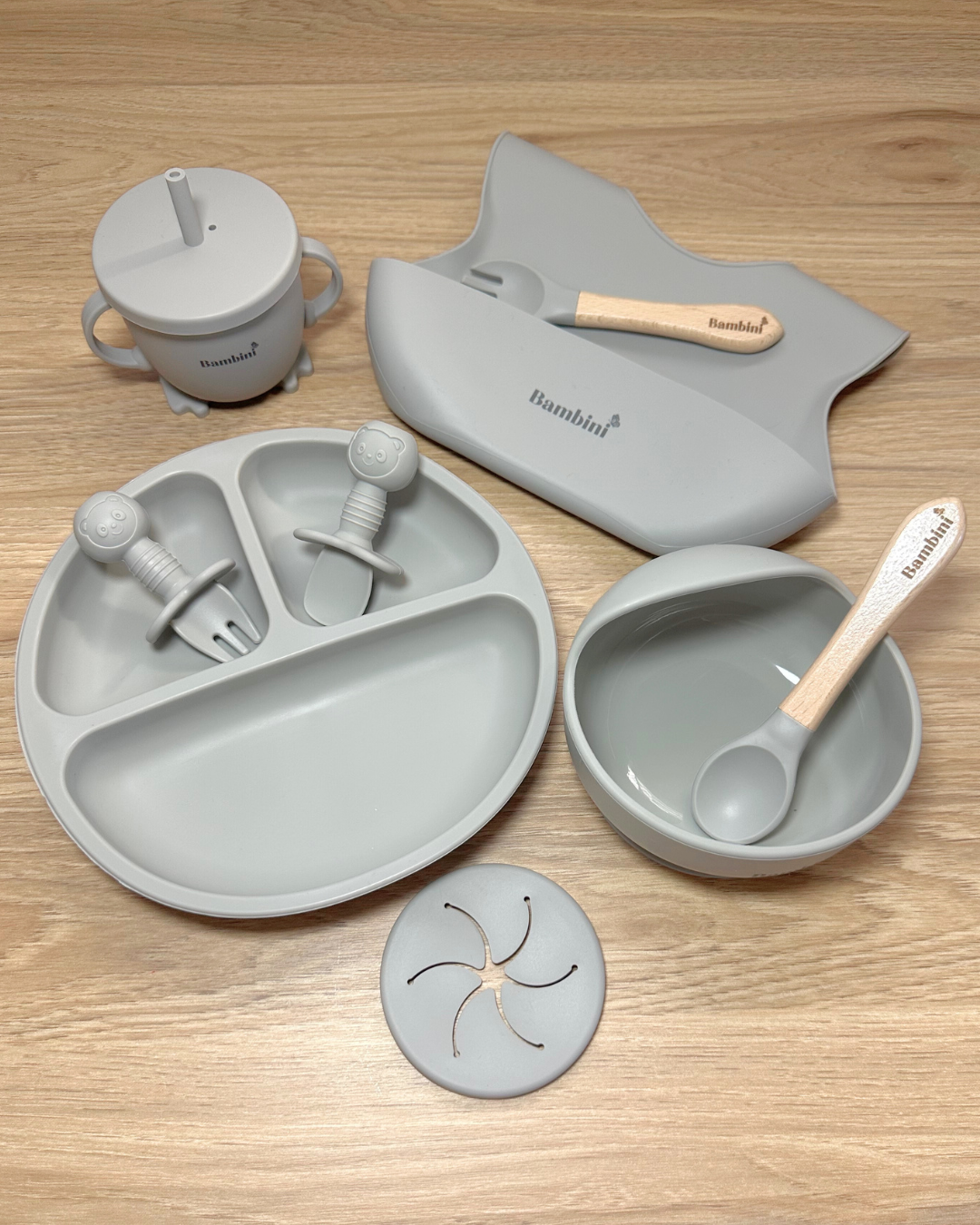 Bambini 10-Piece Silicone Mealtime Essentials Set - Grey