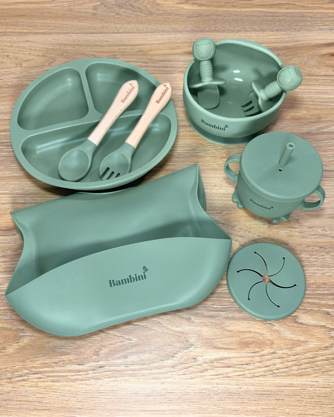 Bambini 10-Piece Silicone Mealtime Essentials Set - Green