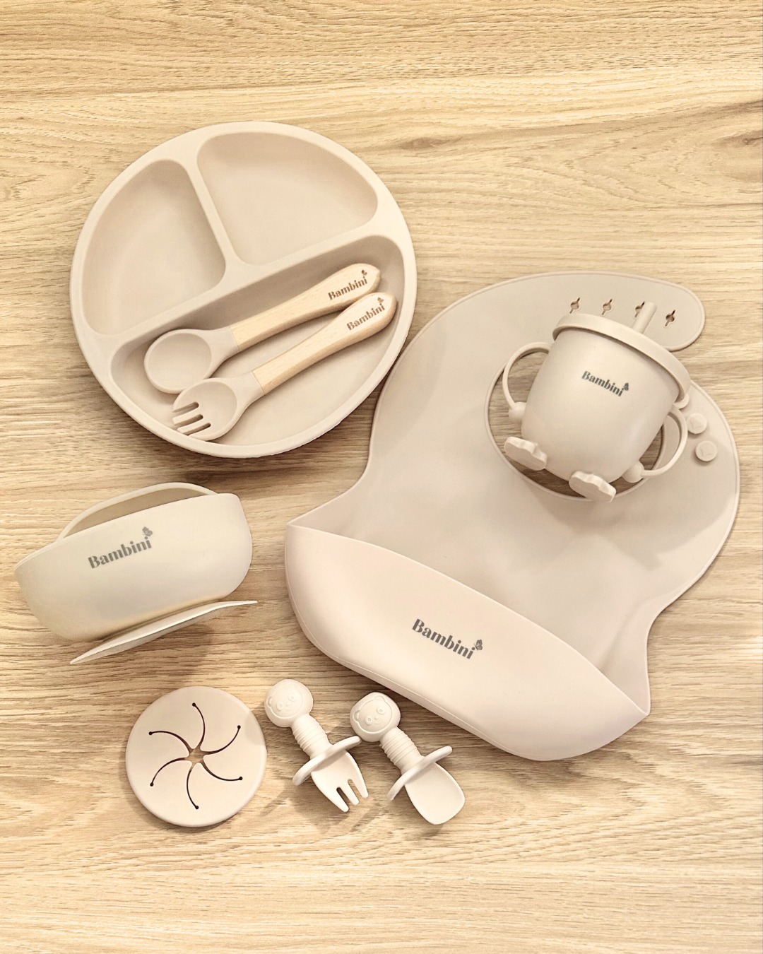 Bambini 10-Piece Silicone Mealtime Essentials Set - Beige