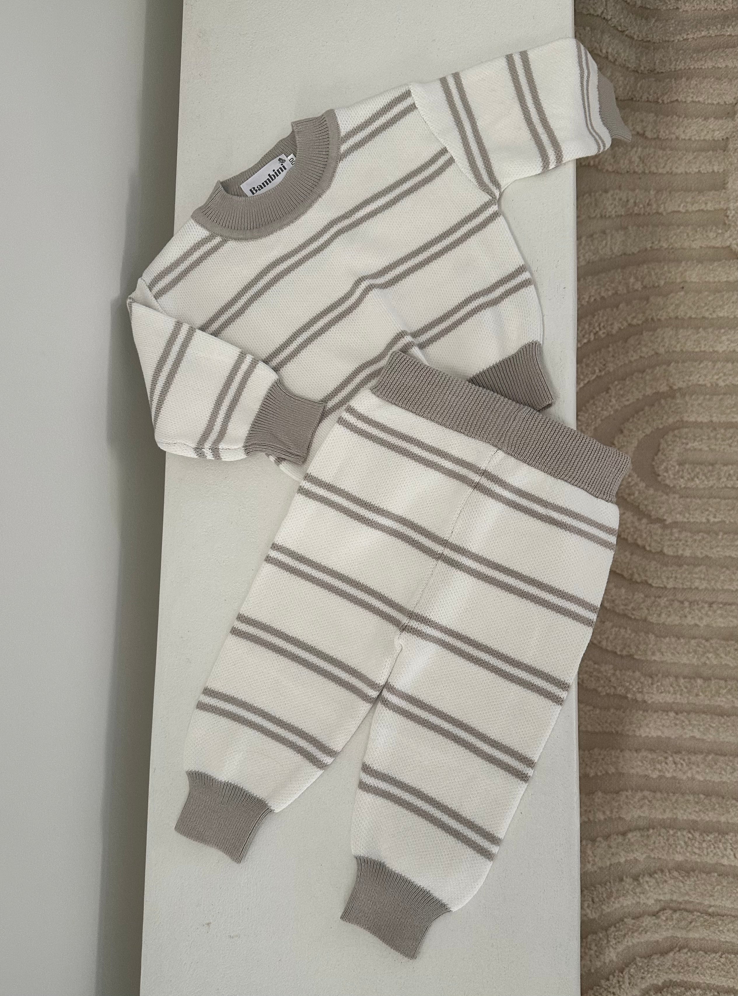 Grey Stripe Cozy Knit Set