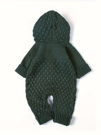 Pom-Pom Hooded Knit Romper Olive Green