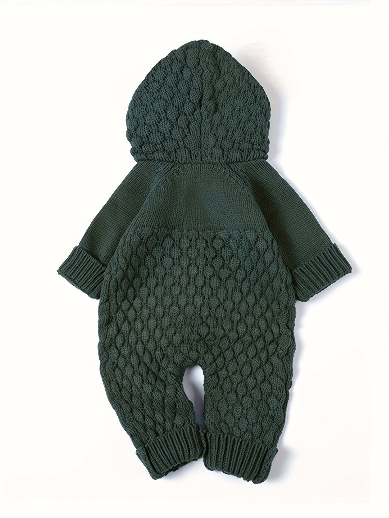 Pom-Pom Hooded Knit Romper Olive Green