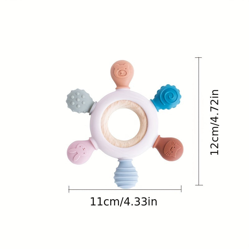 Rudder-Shaped Silicone & Wooden Baby Teether Ring