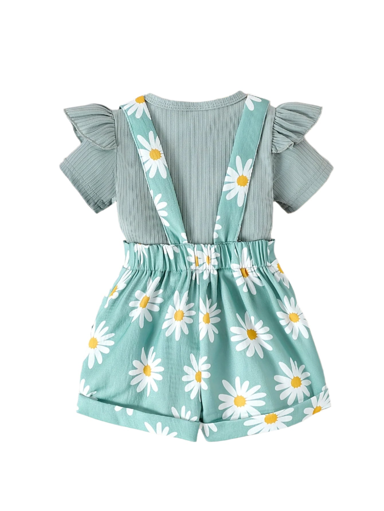 2-Piece Green Daisy Print Overall