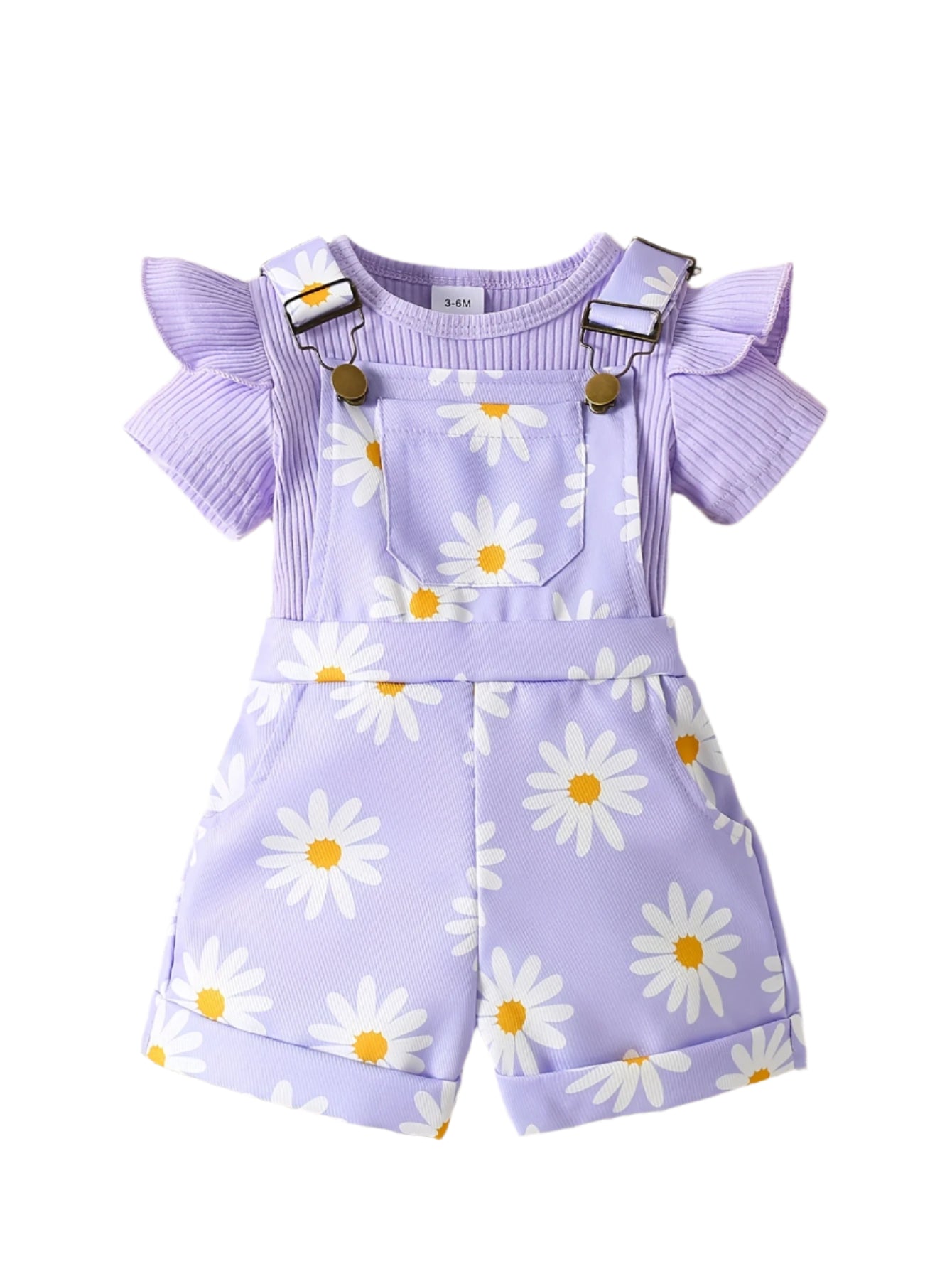 2-Piece Purple Daisy Print Overall