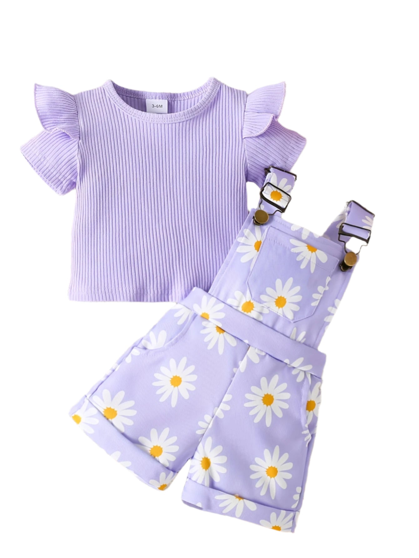 2-Piece Purple Daisy Print Overall