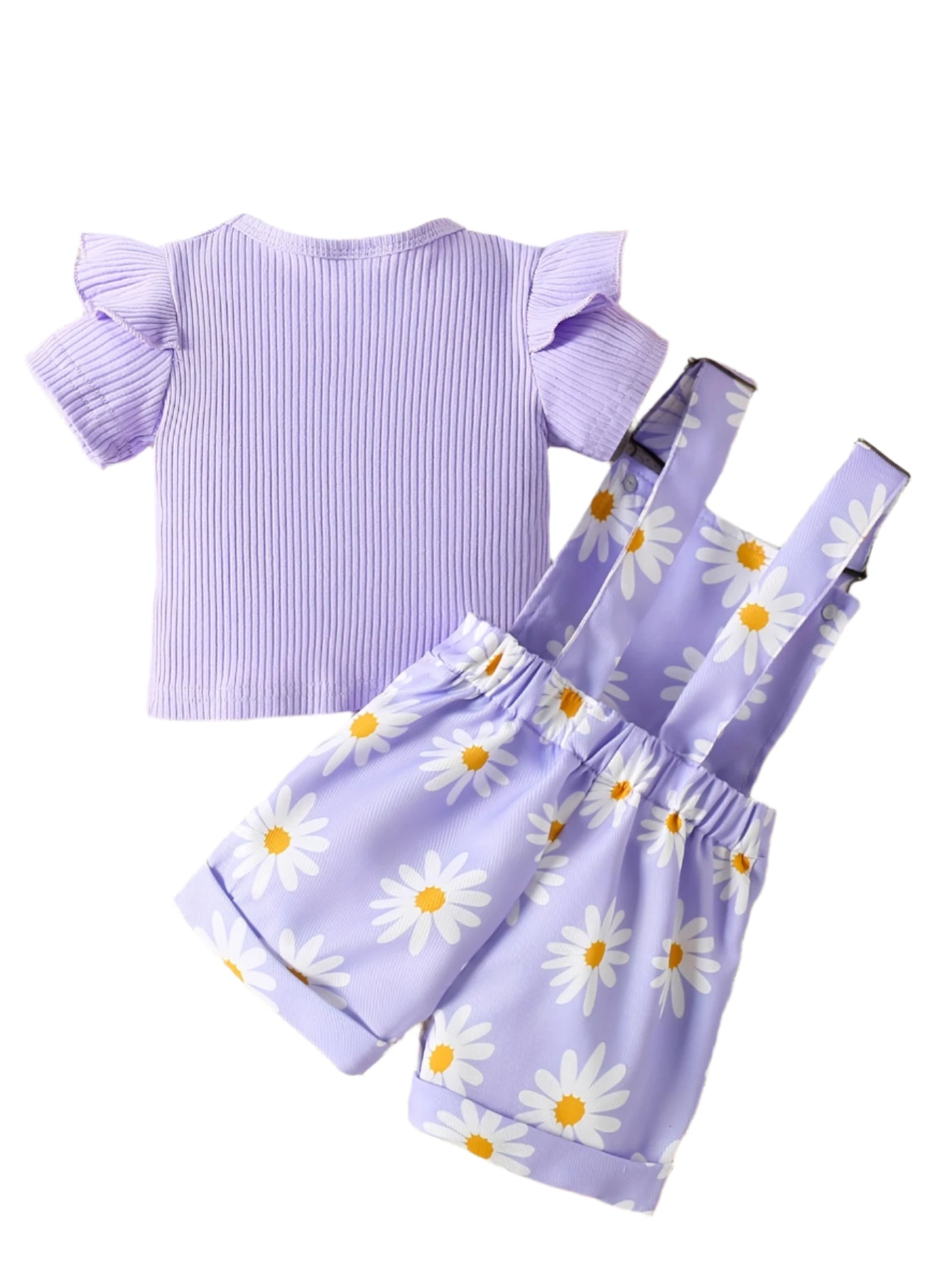 2-Piece Purple Daisy Print Overall