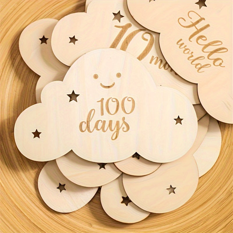 8pcs Cloud-Shaped Wooden Milestone Cards
