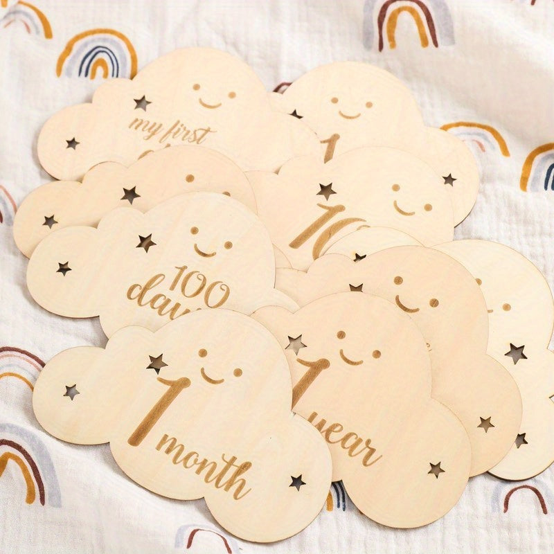 8pcs Cloud-Shaped Wooden Milestone Cards