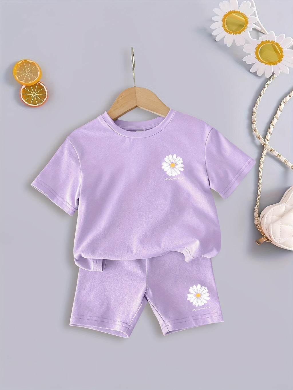 2-Piece Girls Summer Daisy Set Purple