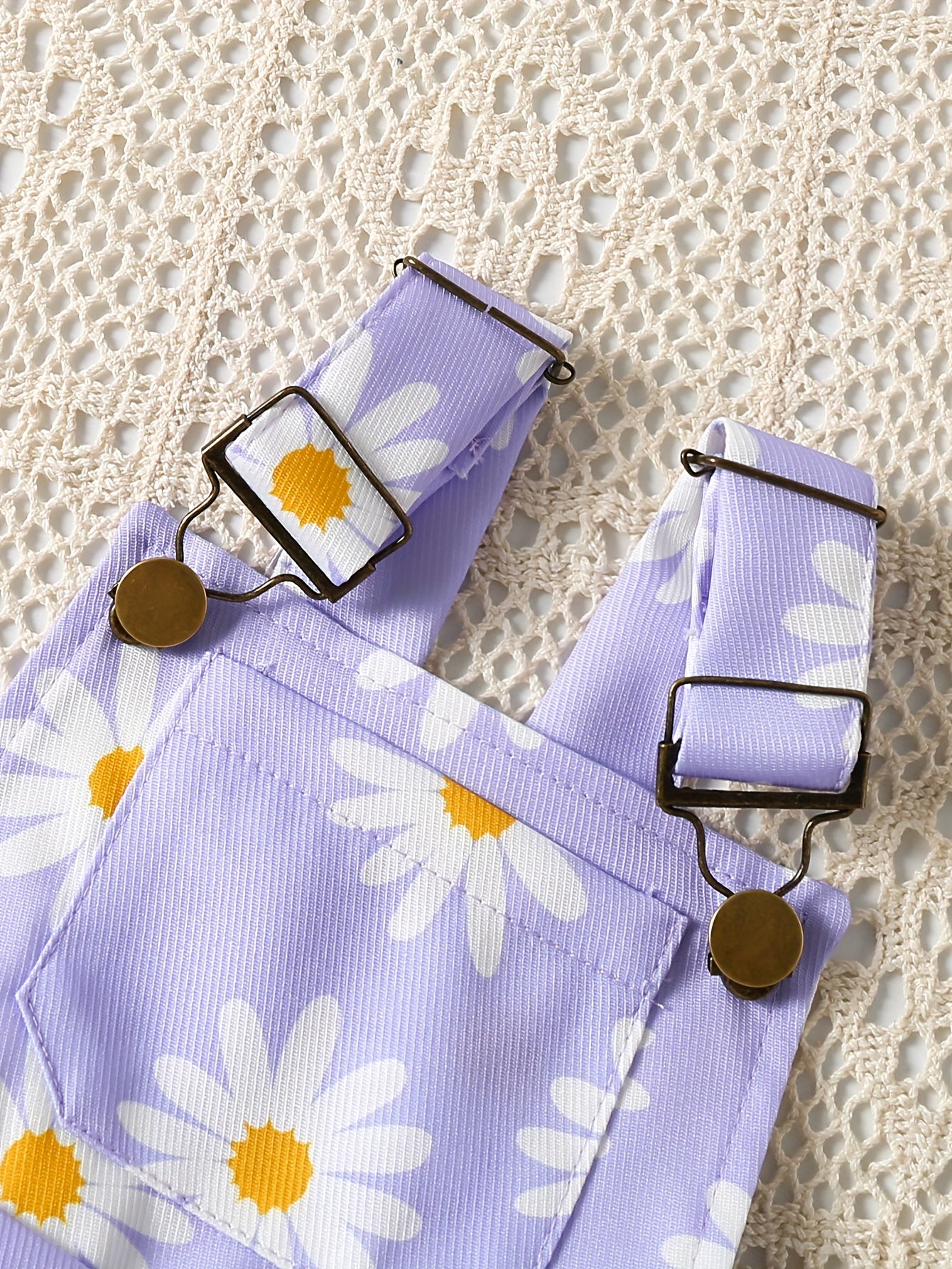 2-Piece Purple Daisy Print Overall
