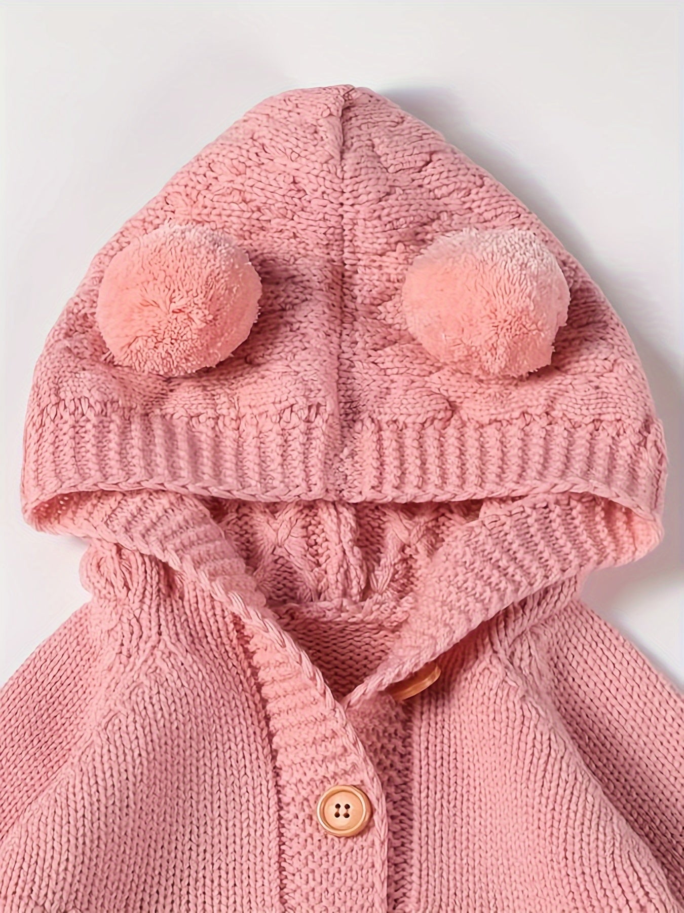Pom-Pom Hooded Knit Romper Pink