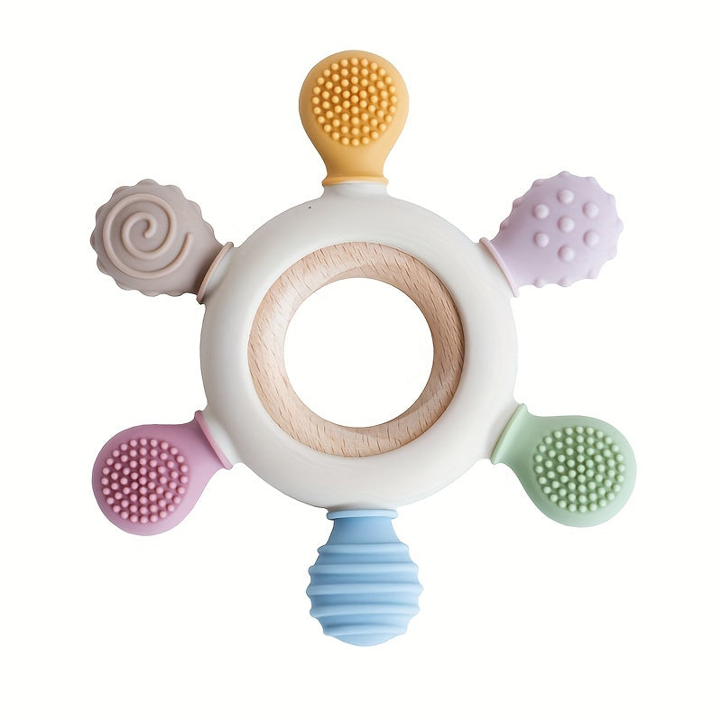 Rudder-Shaped Silicone & Wooden Baby Teether Ring