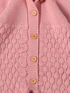 Pom-Pom Hooded Knit Romper Pink