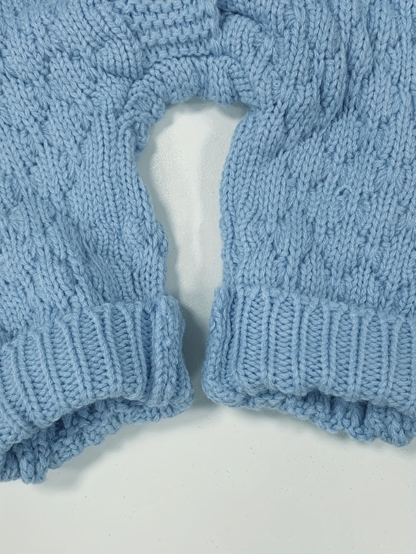 Pom-Pom Hooded Knit Romper Blue