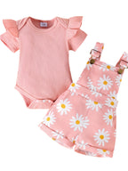2-Piece Pink Daisy Print Overall