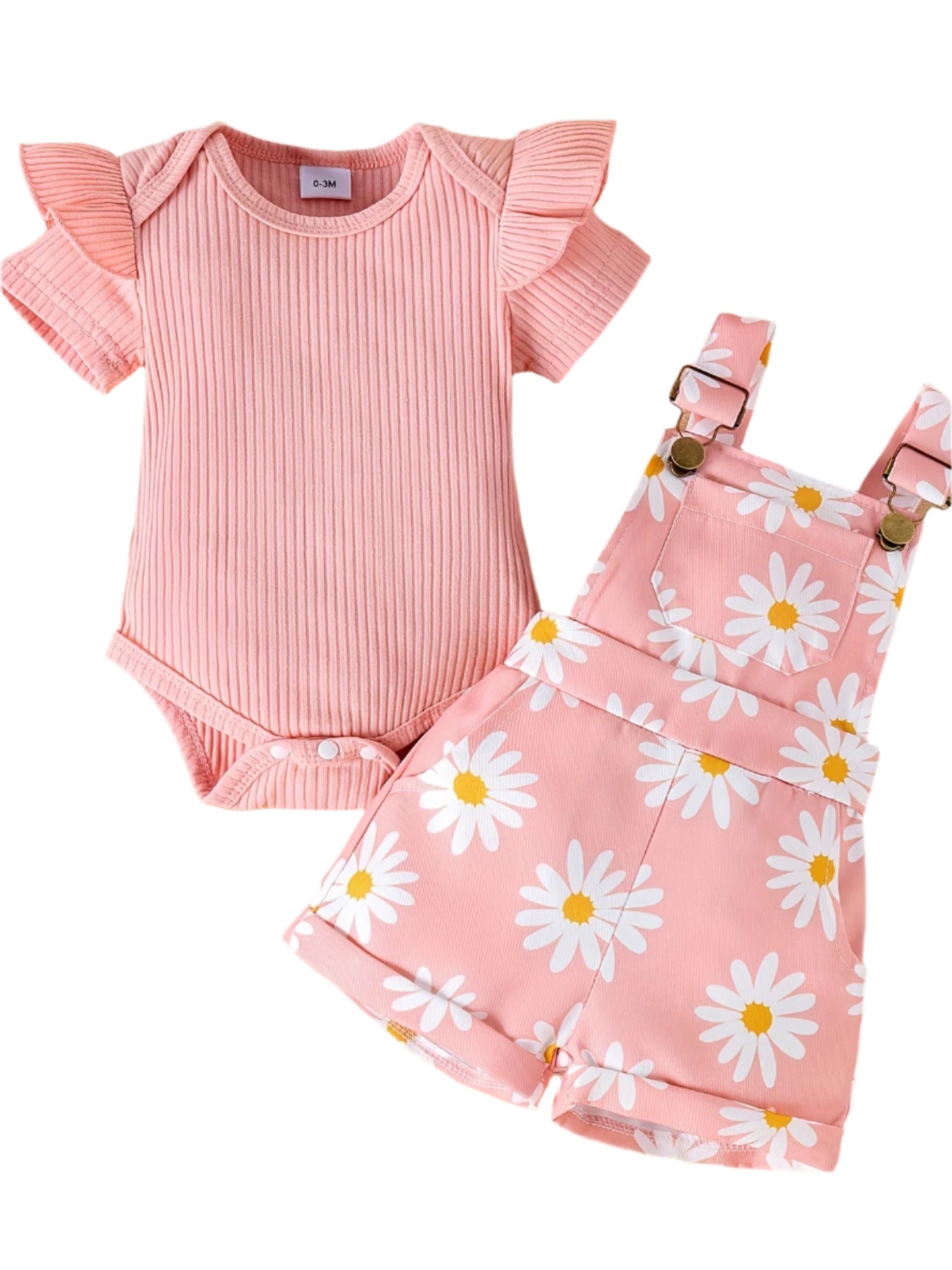 2-Piece Pink Daisy Print Overall