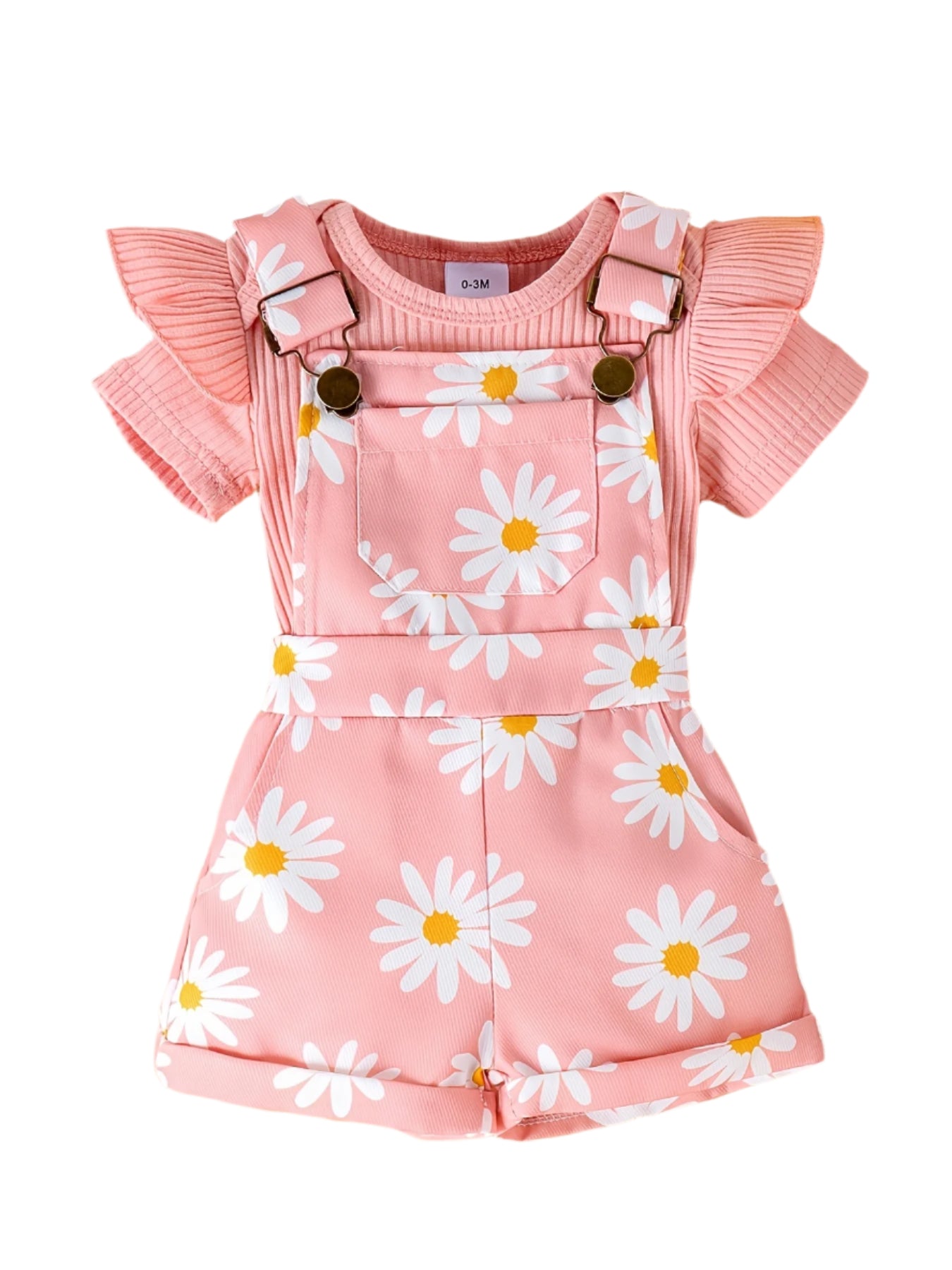2-Piece Pink Daisy Print Overall