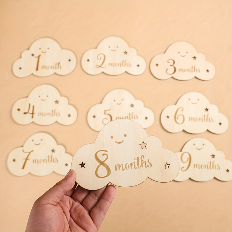 8pcs Cloud-Shaped Wooden Milestone Cards