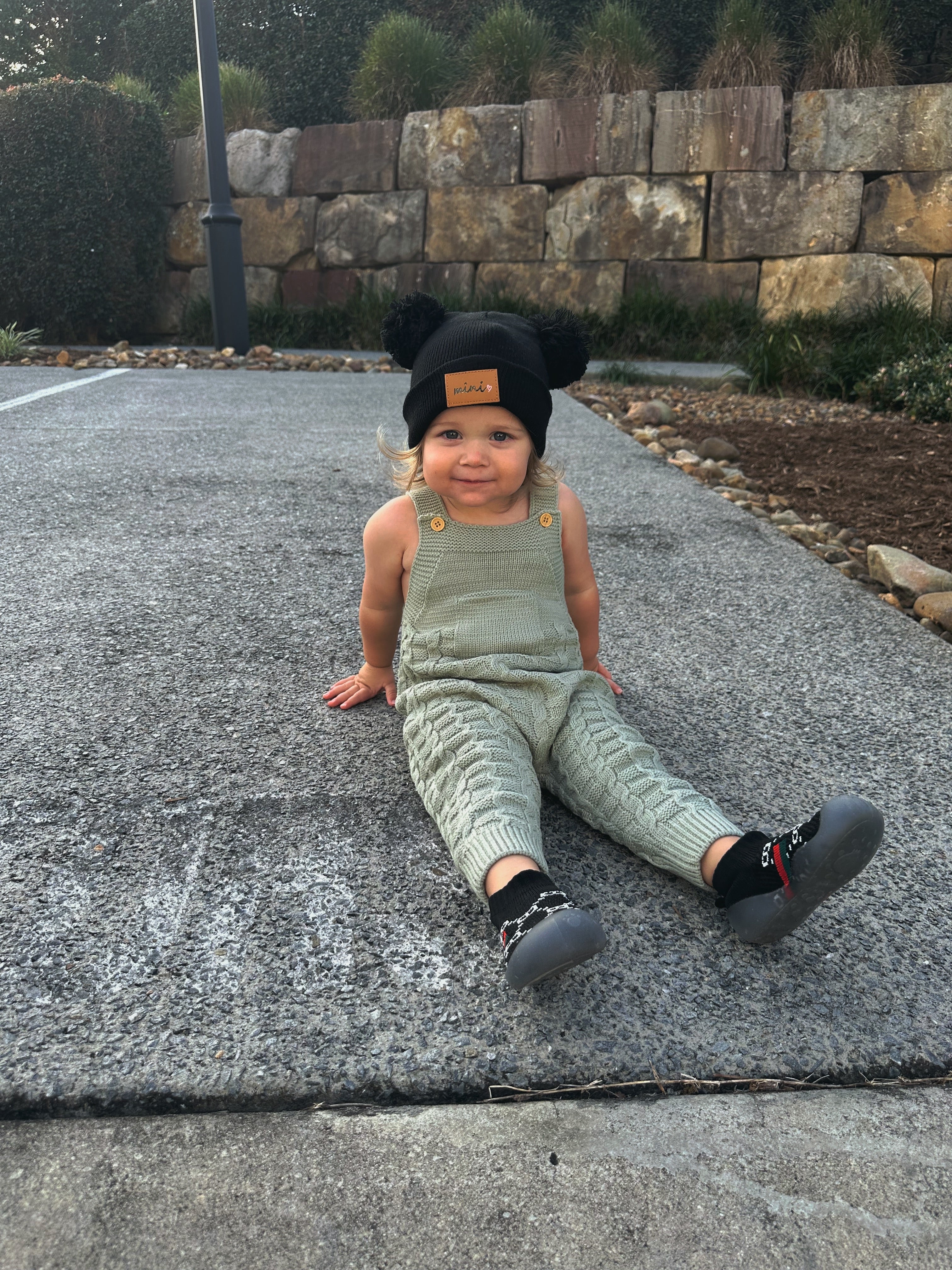 2-Piece Knit Baby Jumpsuit Set with Hat Green