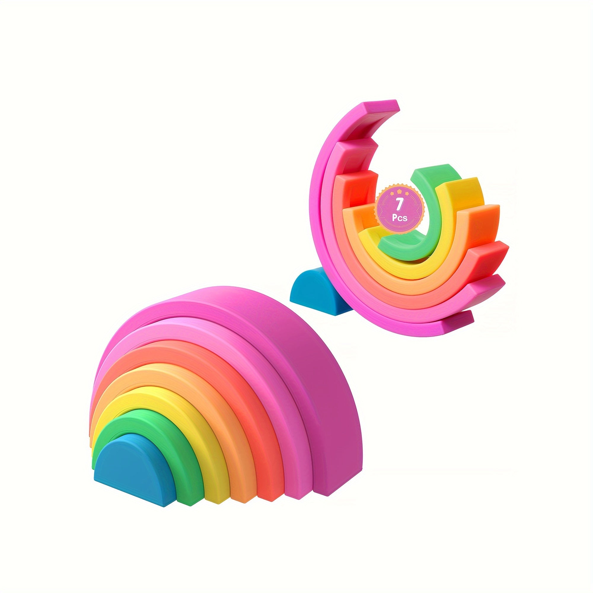 7pcs Silicone Rainbow Stacker Shape Puzzle