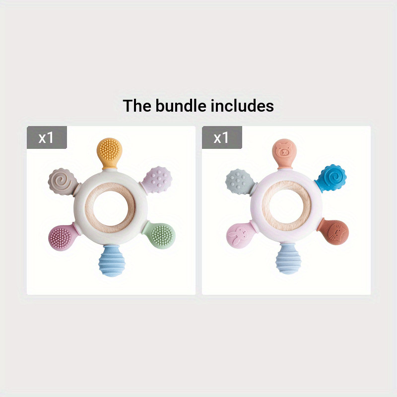 Rudder-Shaped Silicone & Wooden Baby Teether Ring