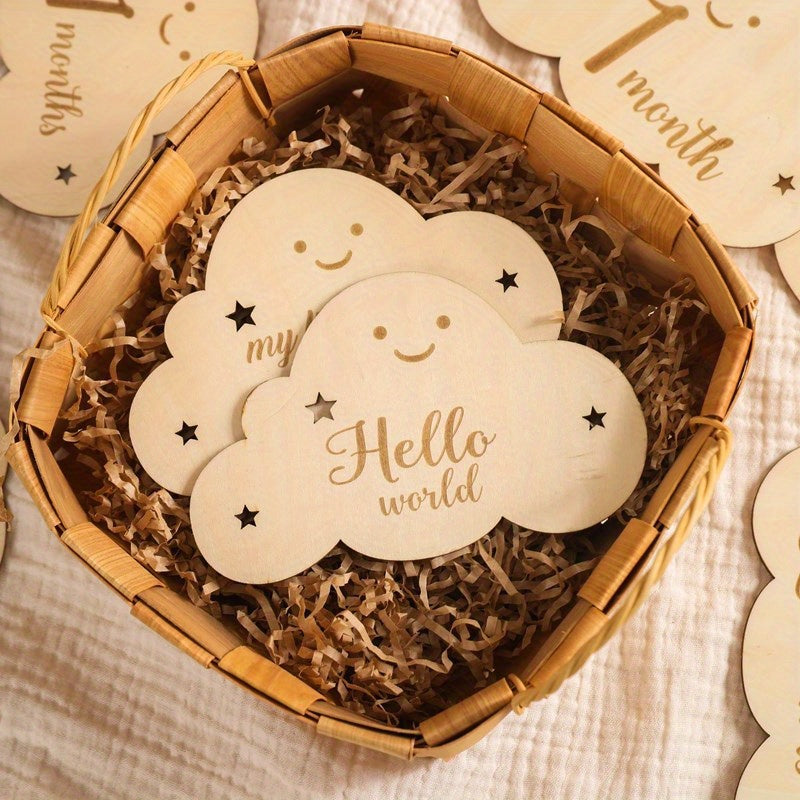 8pcs Cloud-Shaped Wooden Milestone Cards