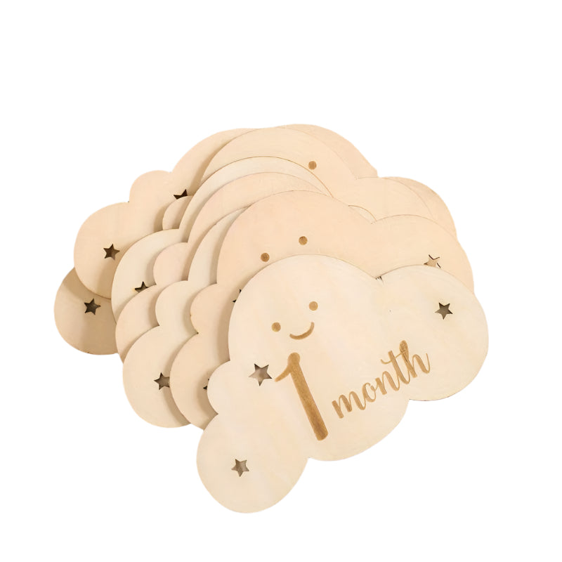 8pcs Cloud-Shaped Wooden Milestone Cards