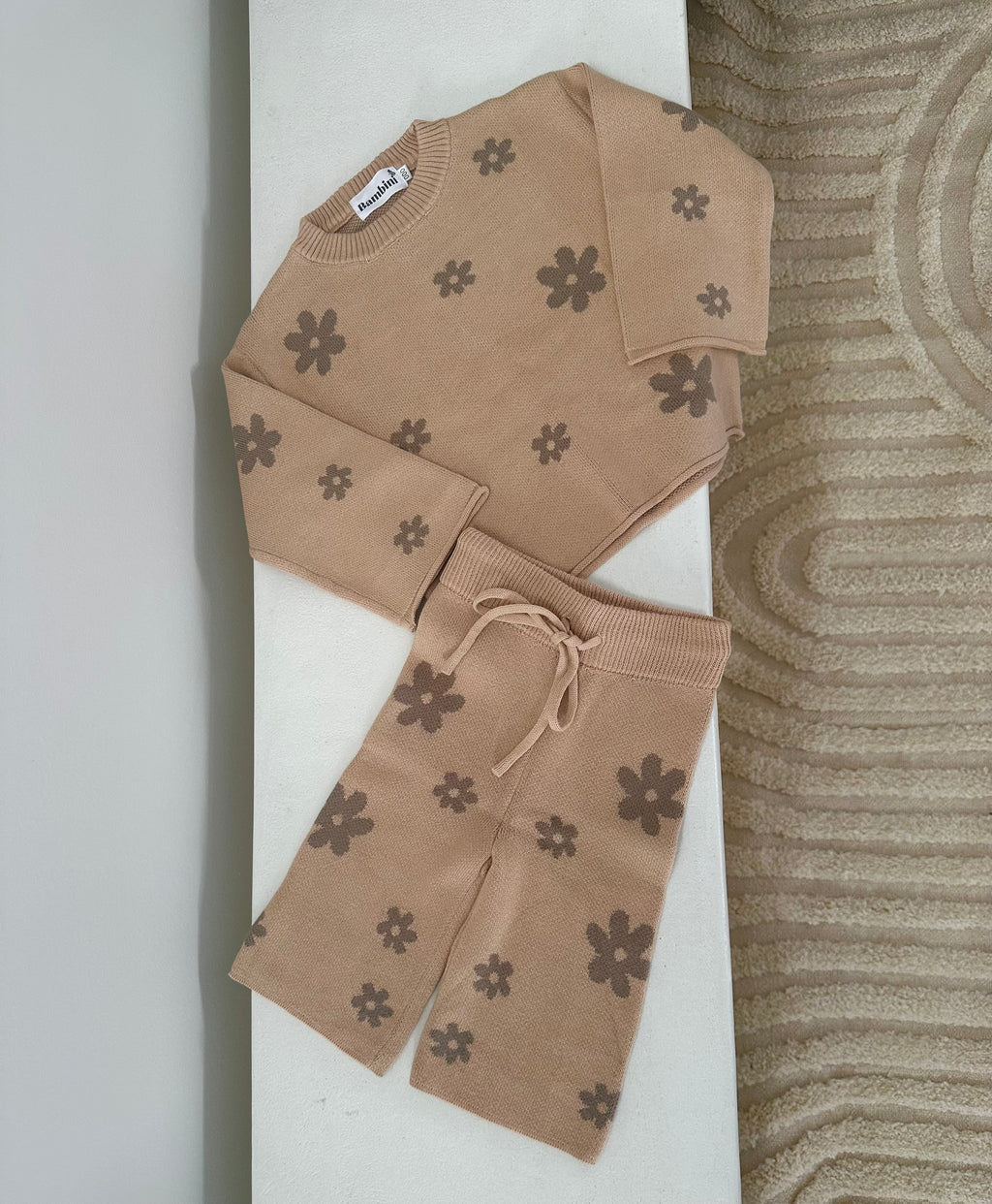 Brown Floral Knit Set - 100% Cotton