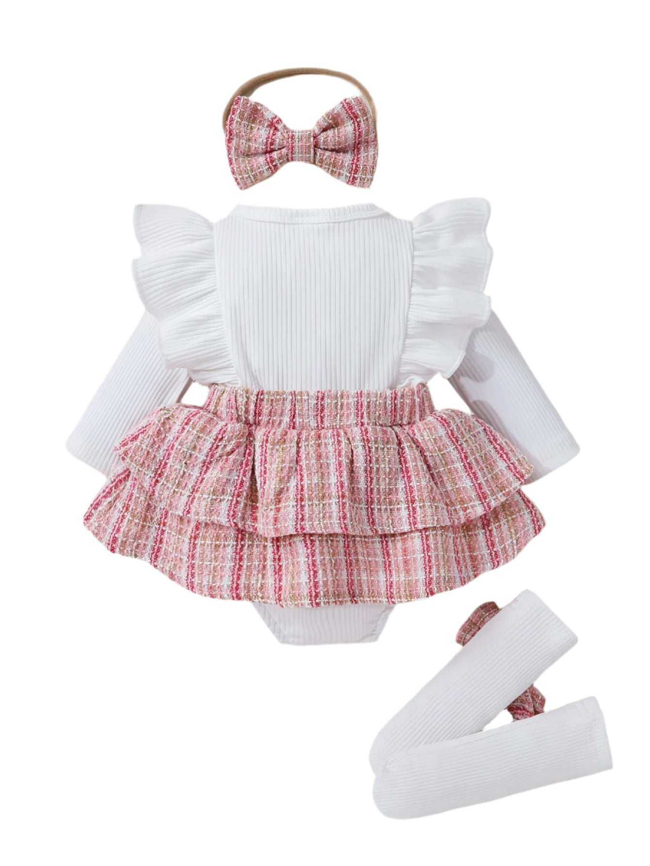 Ruffle Bloom 3-Piece Set – Ruffle Dress, Socks & Headband