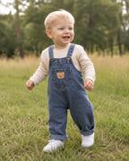 Denim Overalls with Bear Patch