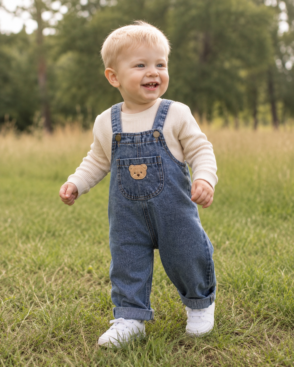 Denim Overalls with Bear Patch