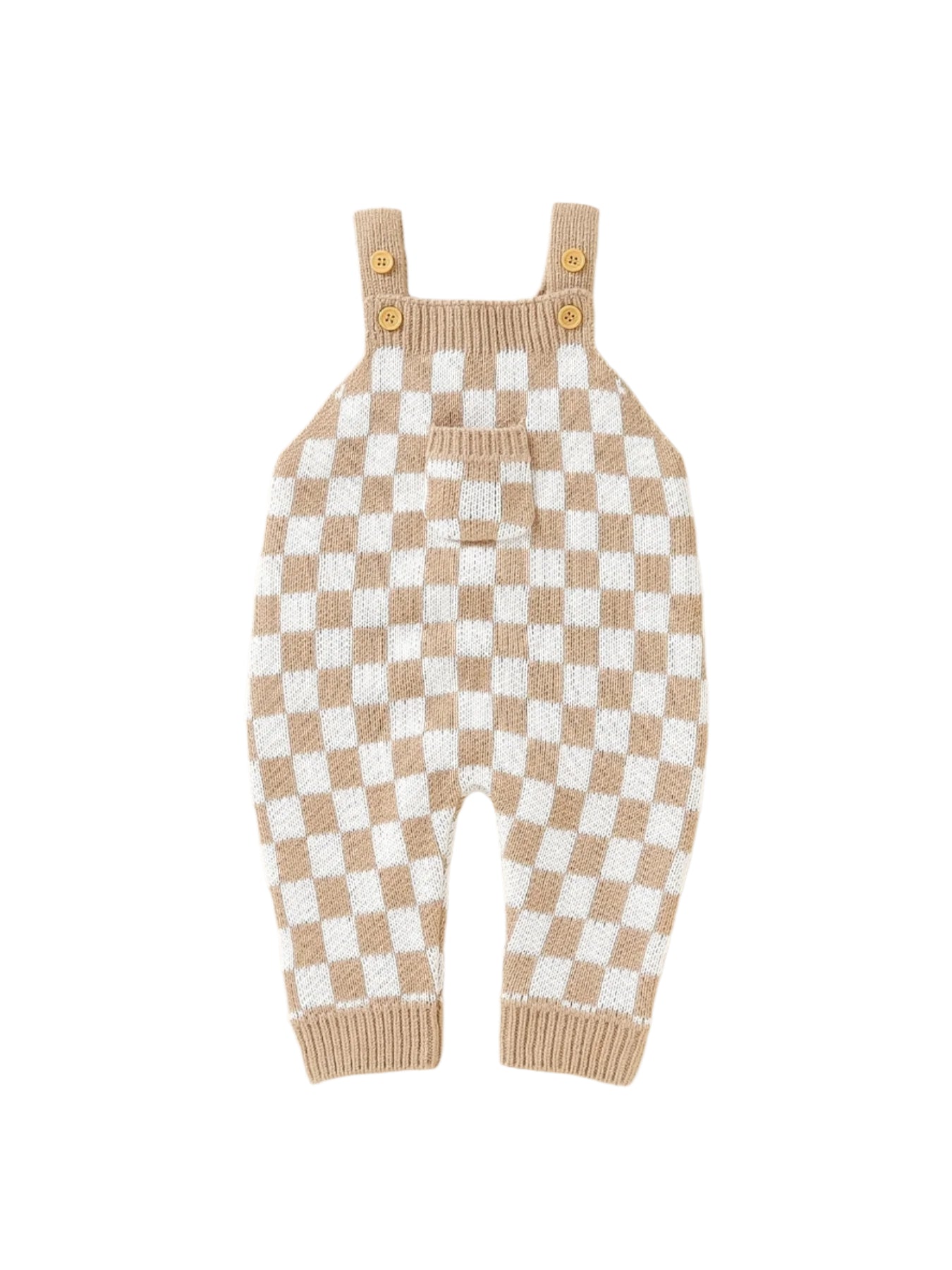 Checkered Knit Overalls Brown