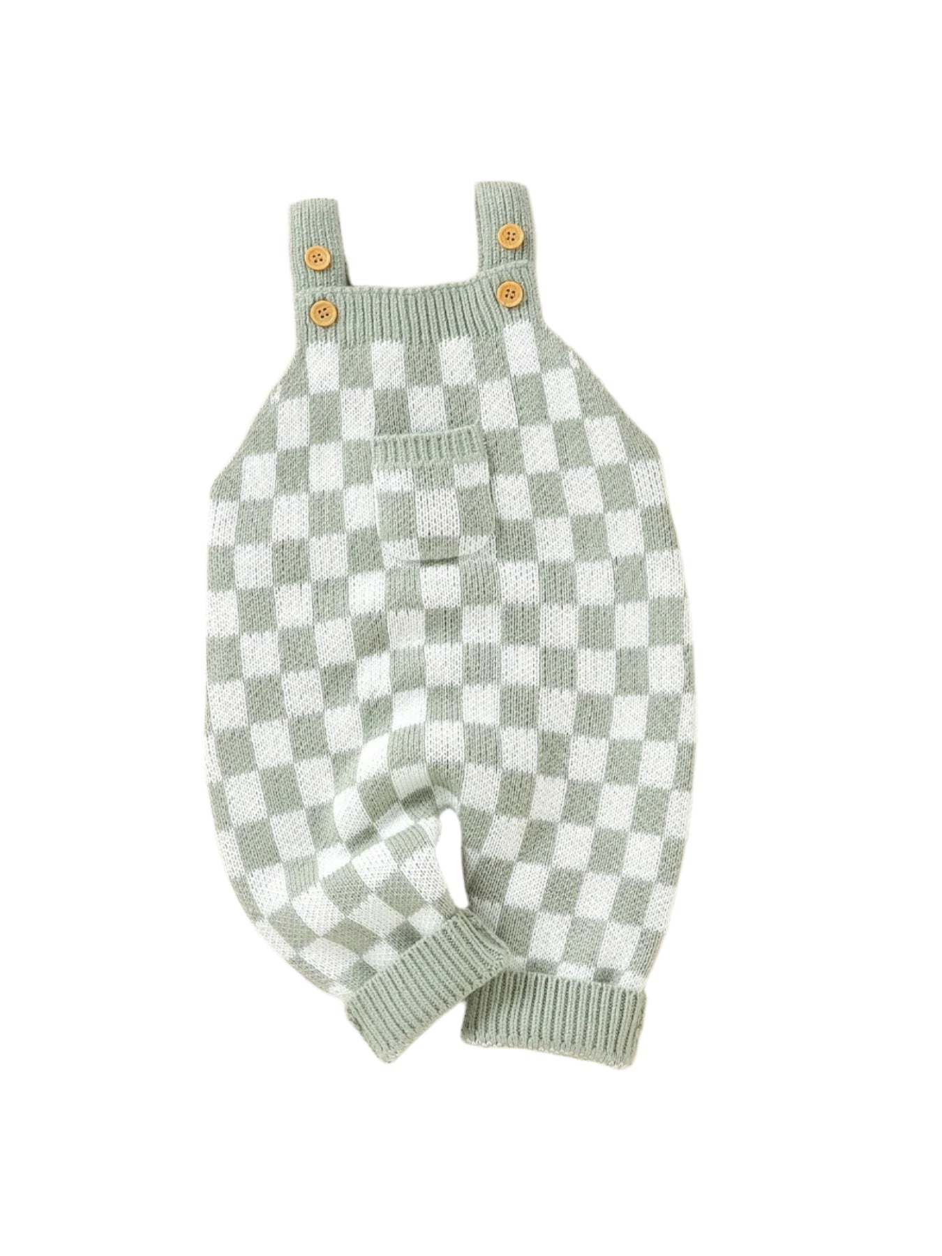 Checkered Knit Overalls Green