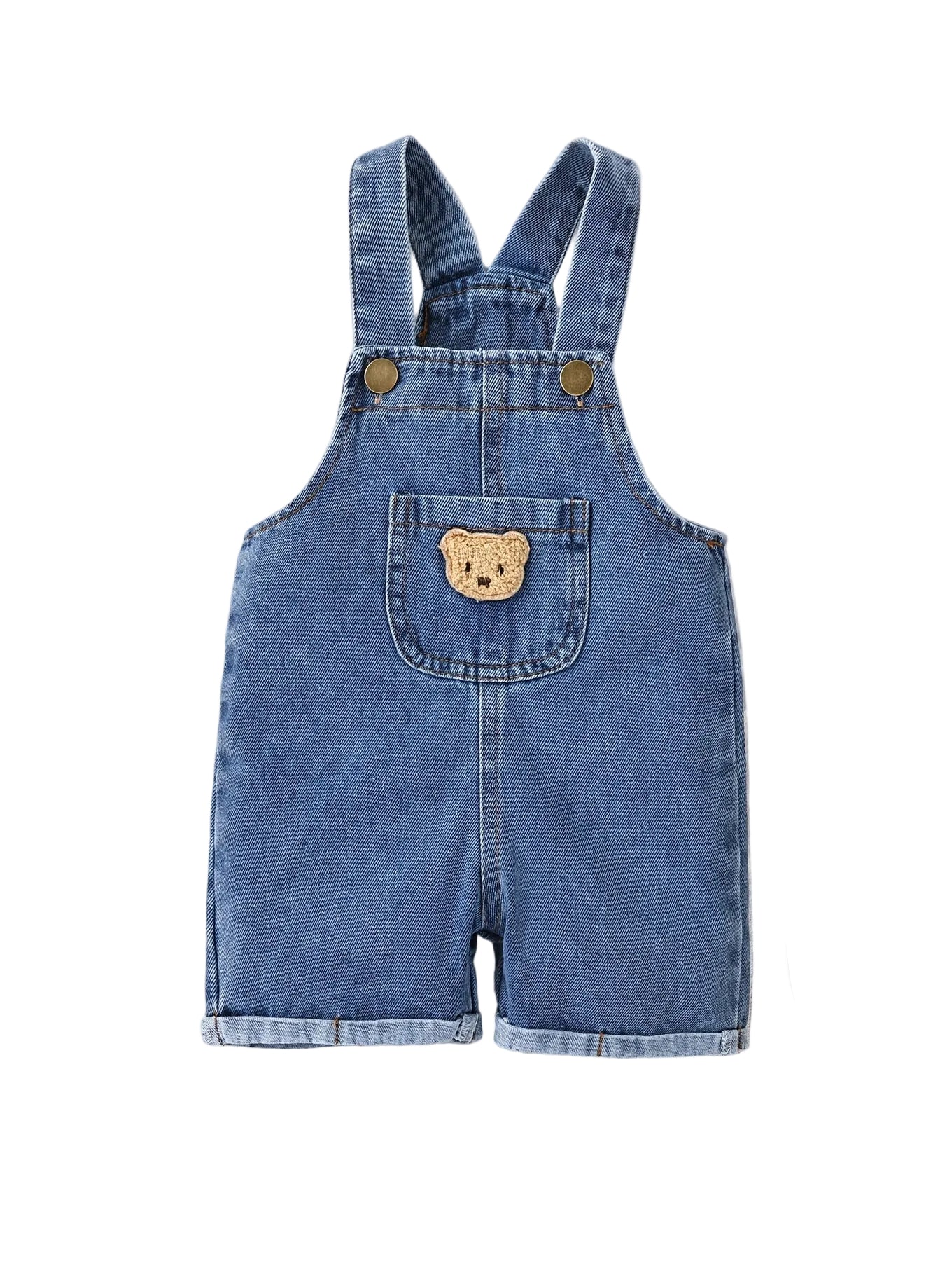 Short Denim Overalls with Bear Patch