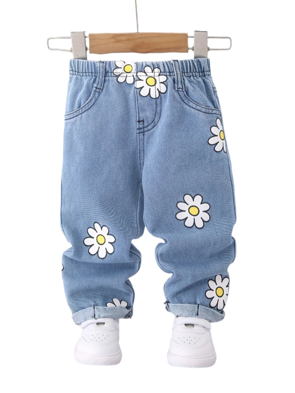 Floral Daisy Print Denim Pants