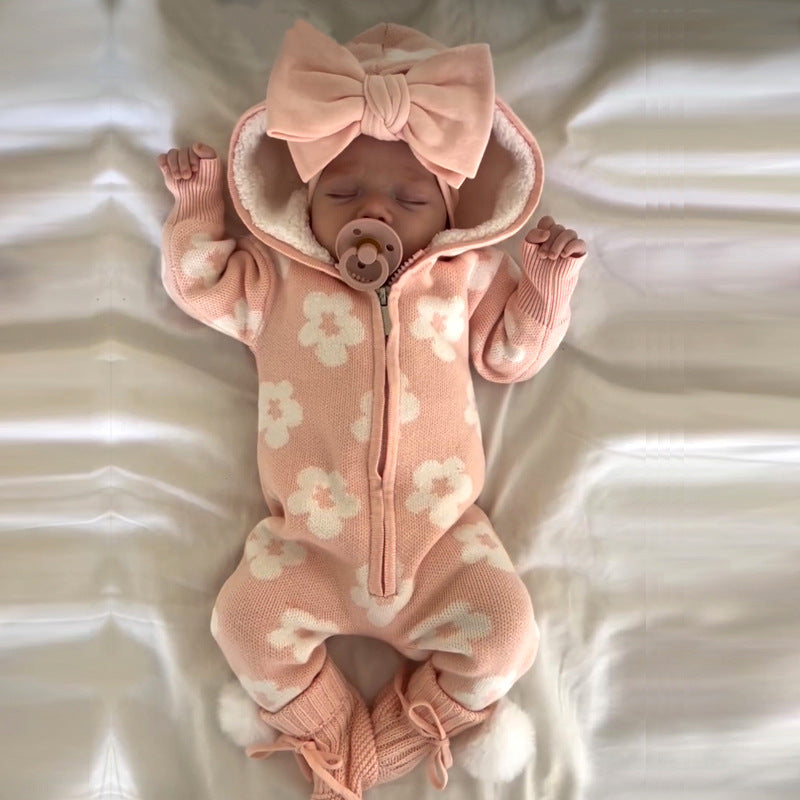 Thick Pink Floral Knit 100% Cotton Baby Jumpsuit