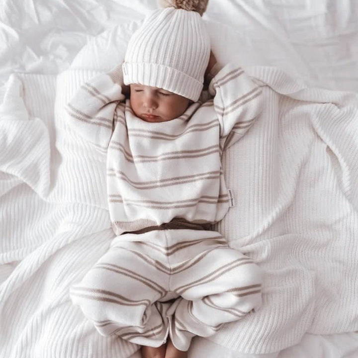 Manufacturer Custom OEM ODM Knit Outfit Spring Autumn Newborn Infant Toddler Baby Neutral Two Pieces Set