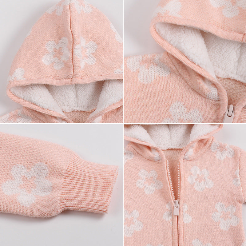 Thick Pink Floral Knit 100% Cotton Baby Jumpsuit