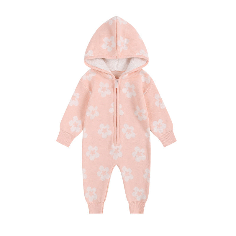 Thick Pink Floral Knit 100% Cotton Baby Jumpsuit