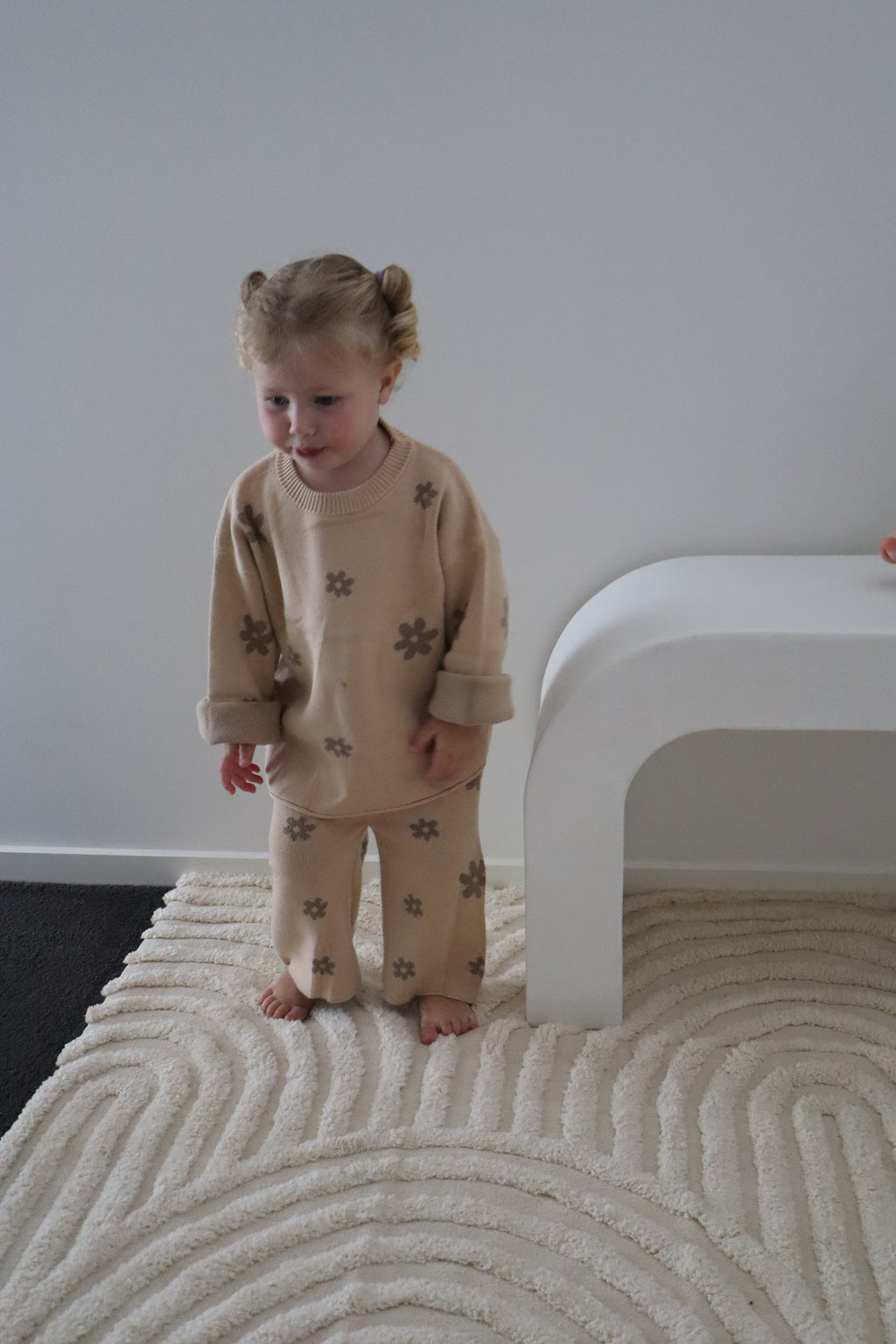 Brown Floral Knit Set - 100% Cotton