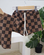 Brown Checkered Cotton Set