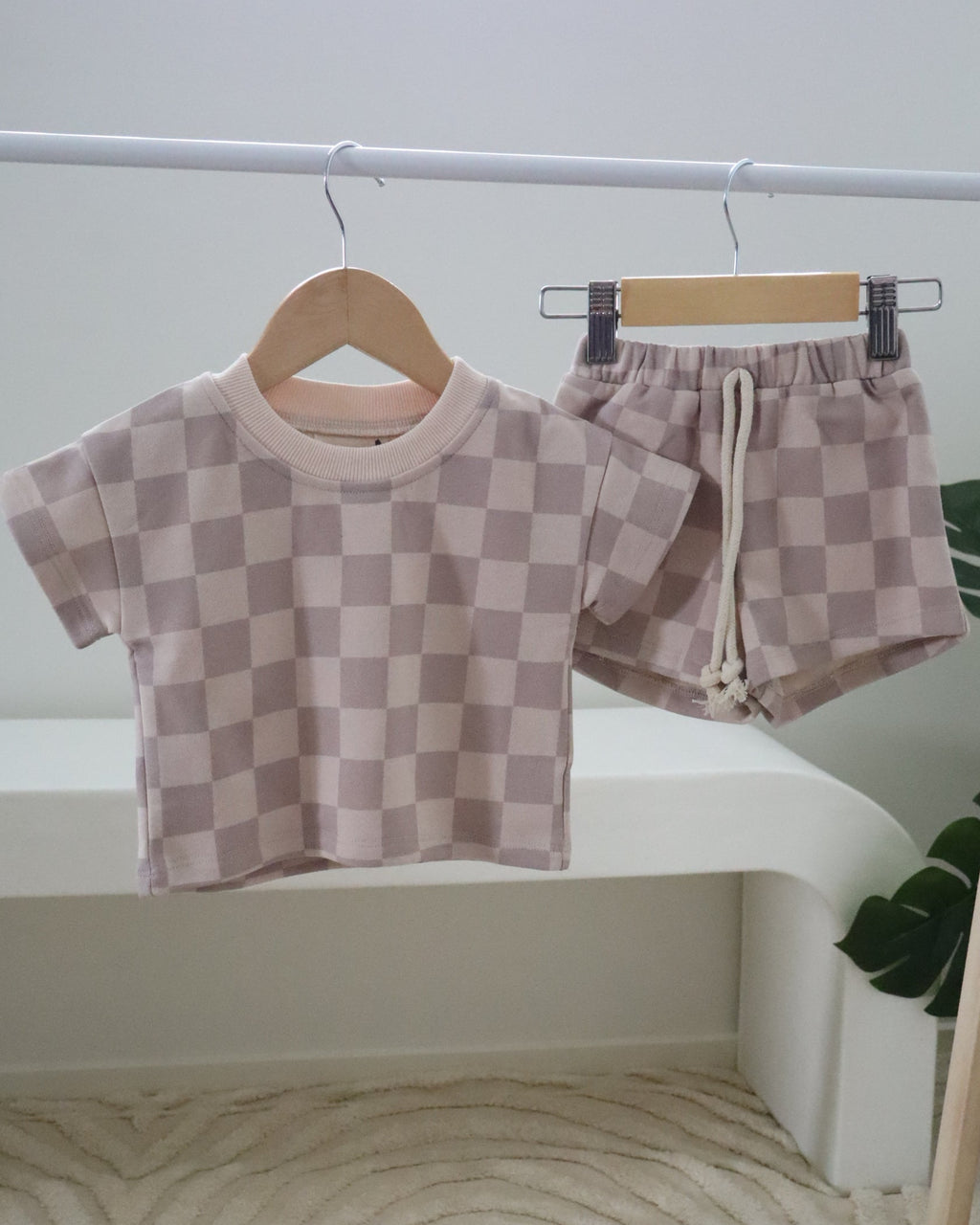 Grey Checkered Cotton Set